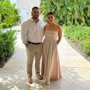 BHLDN / Anthropology Elsie Straight-Neck Satin A-Line Gown